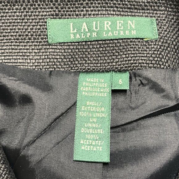 Lauren Ralph Lauren Black Linen Lady Jacket Womens 6 Button White Trim Preppy - Picture 3 of 10